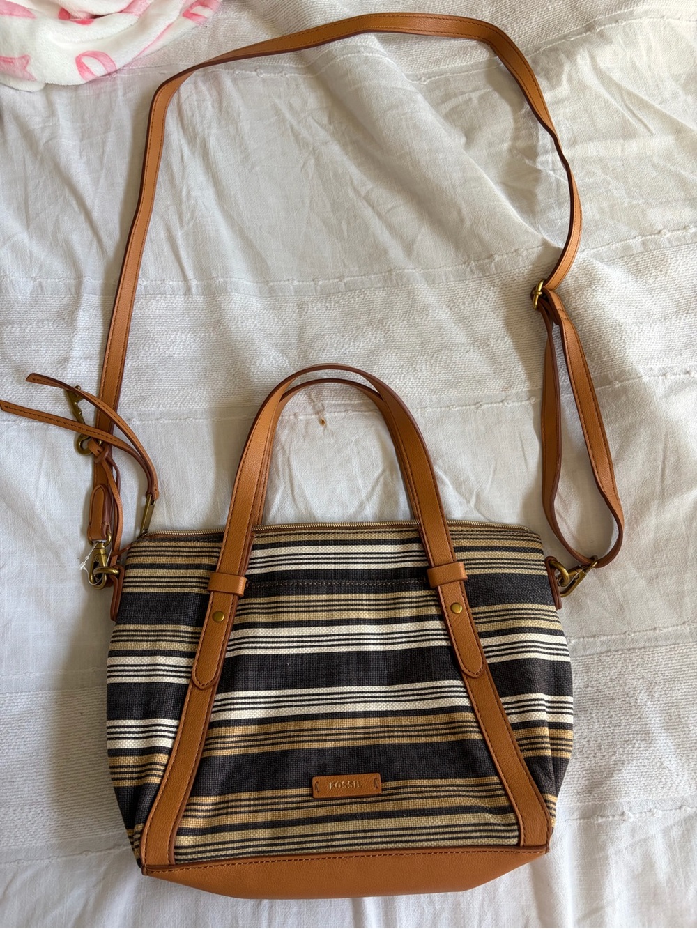 Fossil Brown & Black Striped Crossbody Satchel
